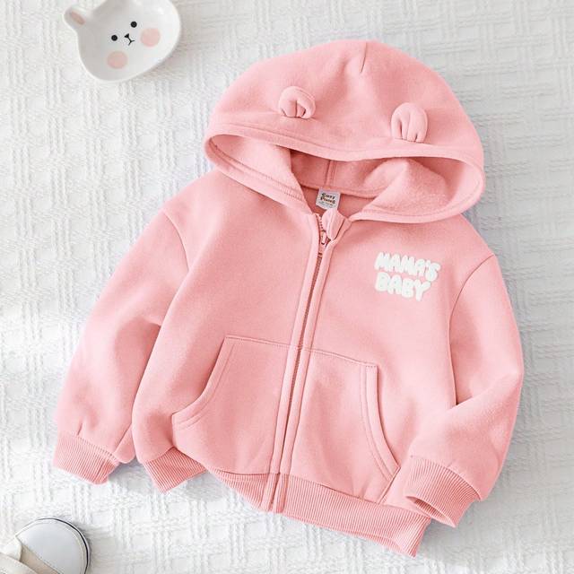 Cozy Pixies Baby Girl Letter Print Casual Hooded Zip-Up Jacket