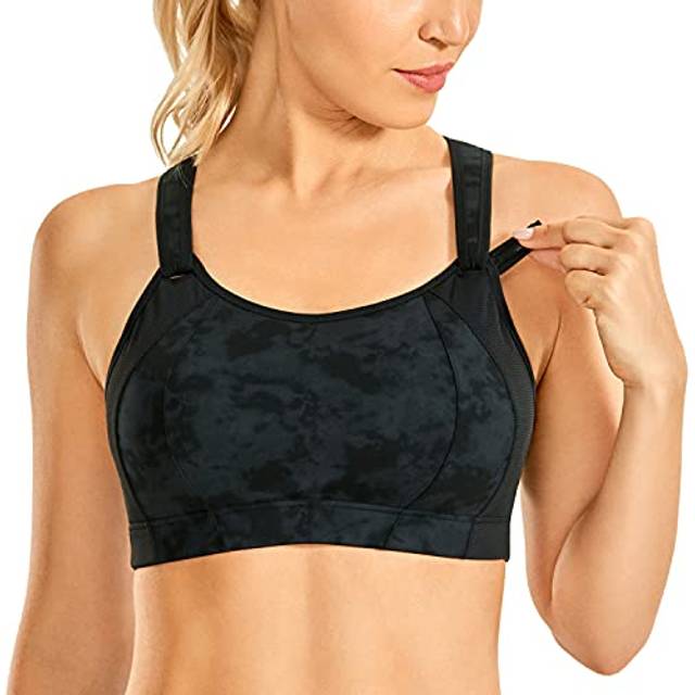 SYROKAN Women's Sports Bra Front Adjustable High Impact Support Padded Wireless Racerback Plus Size Running Bra Tie Dye Smoke Ink 38E
