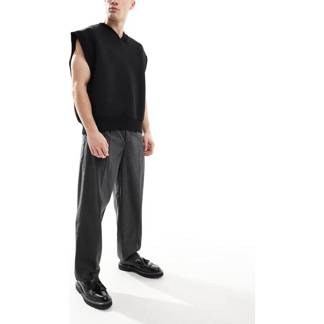 New Look Men's Dark Grey Relaxed Pleated Tailored Trousers - 28R