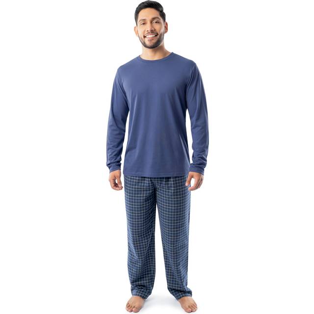 Fruit of the Loom Men's Jersey Knit Top and Flannel Pant Pajama Sleep Set  Navy/Navy Plaid