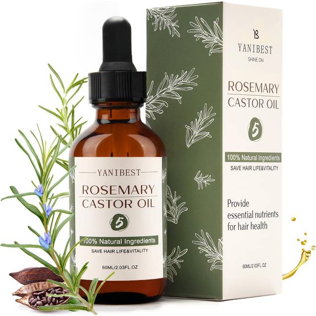YANIBEST Organic Rosemary Essential Oil  Castor Oil  100% Pure Natural Hair Oil for Strengthening Hair  Nourish and Repair Damaged Hair  Improve Scalp