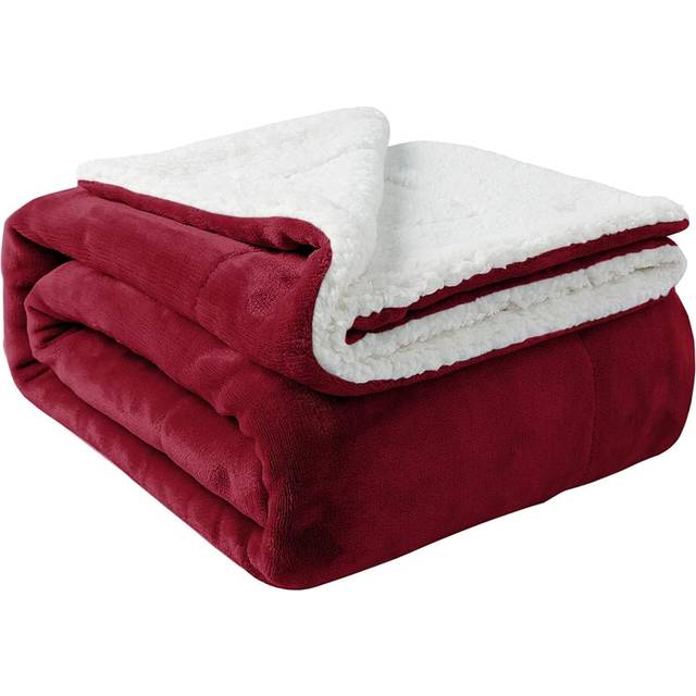 Aspire Homeware Burgundy Sherpa Fleece Blanket Reversible Bed Throw King Size Blankets Soft Fluffy Thick Large Travel Blanket Microfiber Sofa Throws