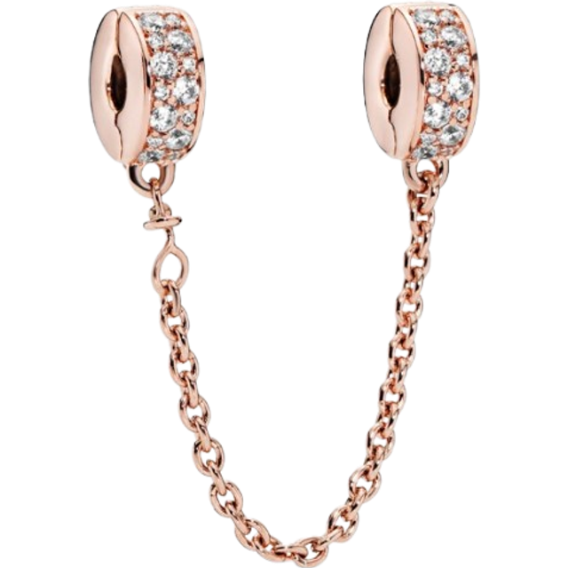PANDORA Klare Pavé Clip Komfortkette in 14 Karat rosévergoldeter Metalllegierung mit Cubic Zirkonia Moments Collection