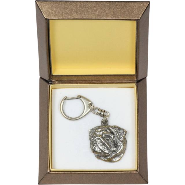 Pug II - Silver-plated key ring with a dog in a gift box, handbag decoration, backpack pendant by Art-Dog brand silver