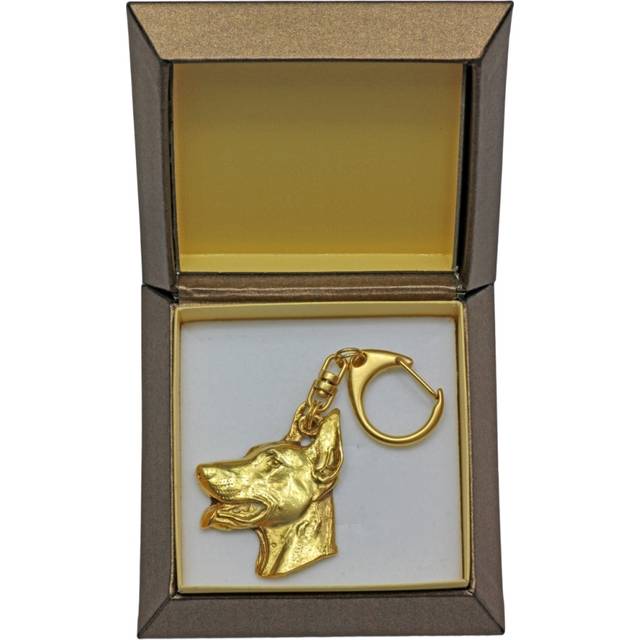 Dobermann, Doberman Pinscher, Dobie I - Gilded key ring with dog in gift box, handbag decoration, luxury accessory by Art-Dog brand