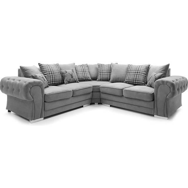 Milan 5 Seater L Shaped 2 Corner 2 Sofa Scatter Back Chesterfield Grey - One Size