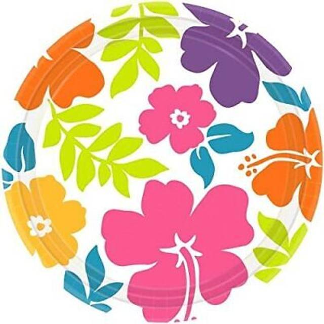 Amscan 50 Count Hibiscus Dinner Plate  White