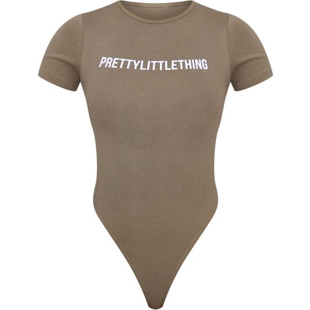 PRETTYLITTLETHING Logo Sage Khaki Short Sleeve Bodysuit, Sage Khaki - M
