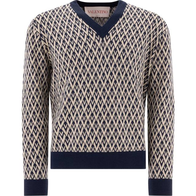 Valentino, Stickade tröjor & koftor, Herr, L, Ikonisk VLogo Jacquard Ulltröja - blue (L)