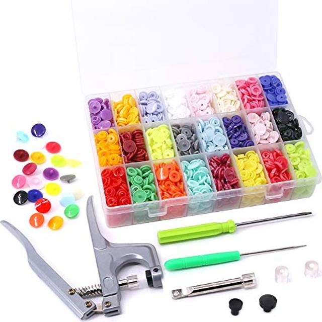 Swpeet 384Pcs T5 Snap Buttons Set of 24 Colors Plastic Snaps Hand Tool Kit for Clothes  Cloth Diapers with Organizer Storage Containers