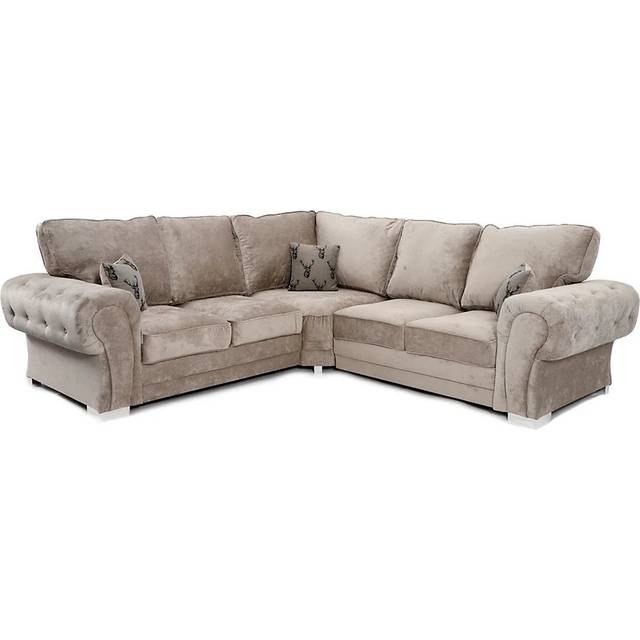 Milan 5 Seater L Shaped Corner Sofa Full Back Chesterfield Arms Mink 2 Corner 2 - Beige - One Size