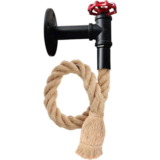 Retro Vintage Industrial Hemp Rope Pendant Light Chandelier Ceiling Pendant Decorative 30Cm Lamp Shade E27 (Pipe Hemp Rope) - Natural (12cm H X 10cm W X 4cm D)