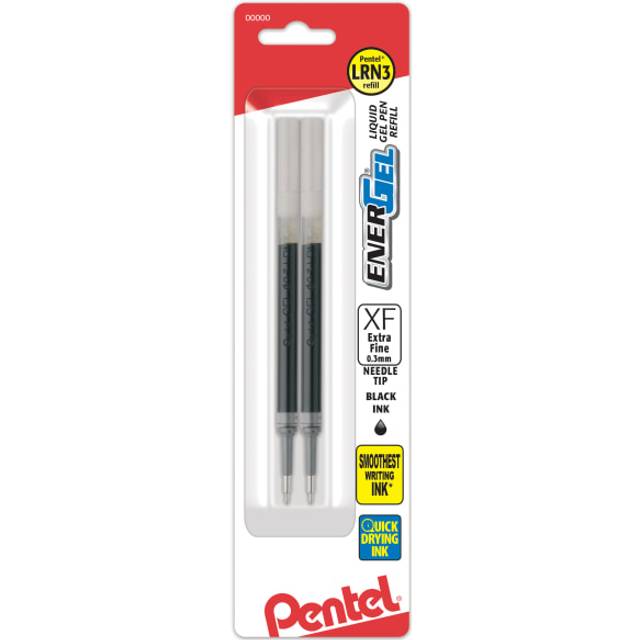 Pentel Refill Ink - for EnerGel RTX Retractable Liquid Gel Pen  (0.3mm) Extra Fine Line  Needle Tip  2 Pack  Black Ink