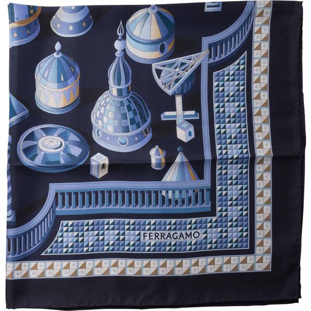 Salvatore Ferragamo, Accessoarer, Dam, ONE Size, Geometrisk renässansmönstrad silkescarf - blue (ONE SIZE)