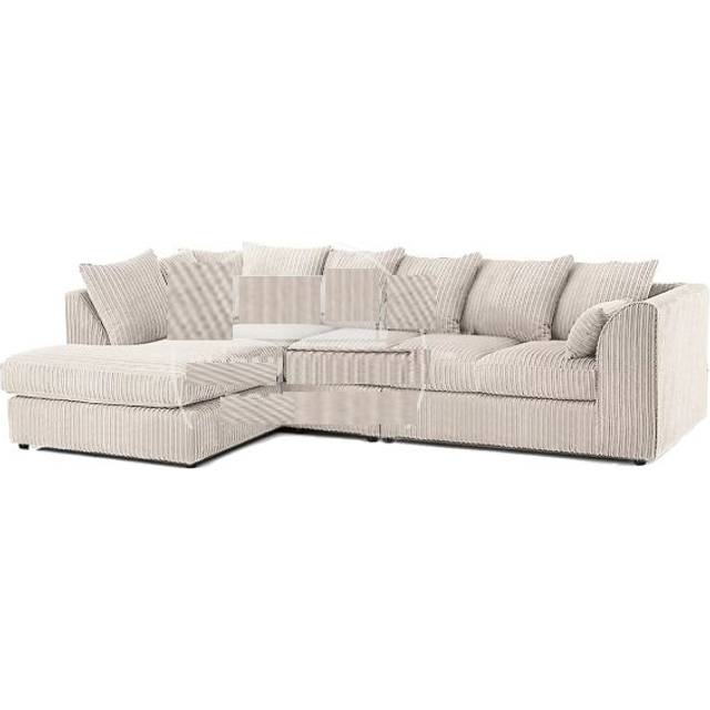 Furnishings For Less UK Luxor Cream Jumbo Cord Large 5 Seater Corner Sofa Long Left Hand Facing - One Size