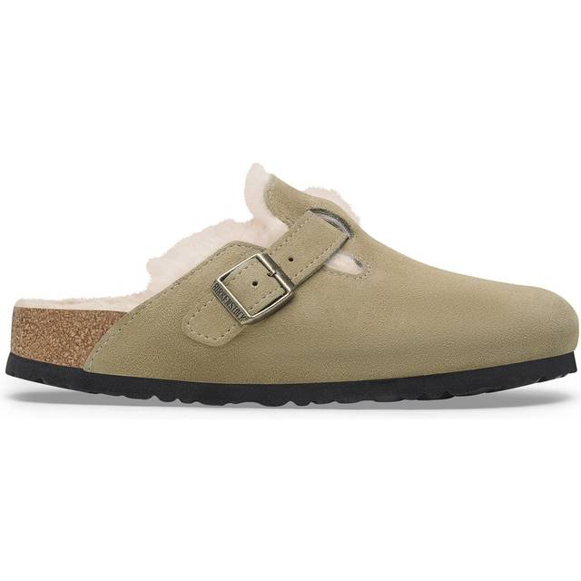 Birkenstock, Mules, female, Beige, 6 UK, Soft Suede Clog with Sheepskin Lining