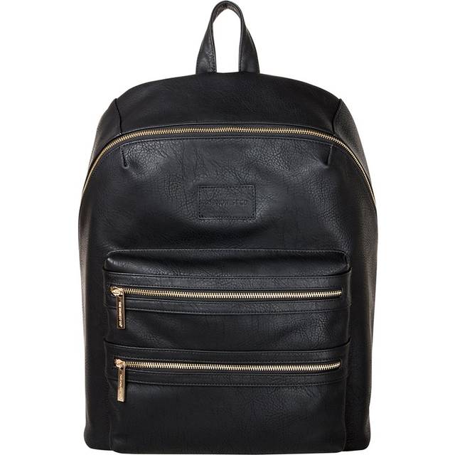 The Honest Company Vegan Leather City Backpack | Diaper Bag with Changing Pad | Black Vegan Leather with Gold Hardware | PVC-Free Lining | 16 x 5 x 18