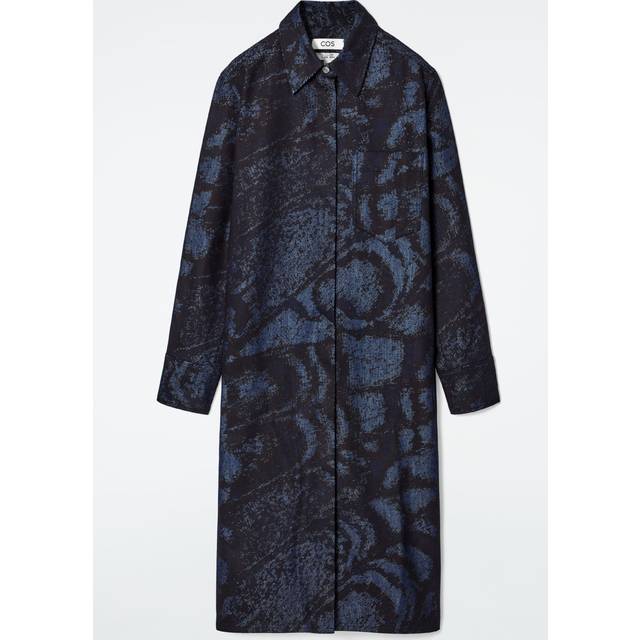 Jacquard Denim Shirt Dress - Dark Blue - 36