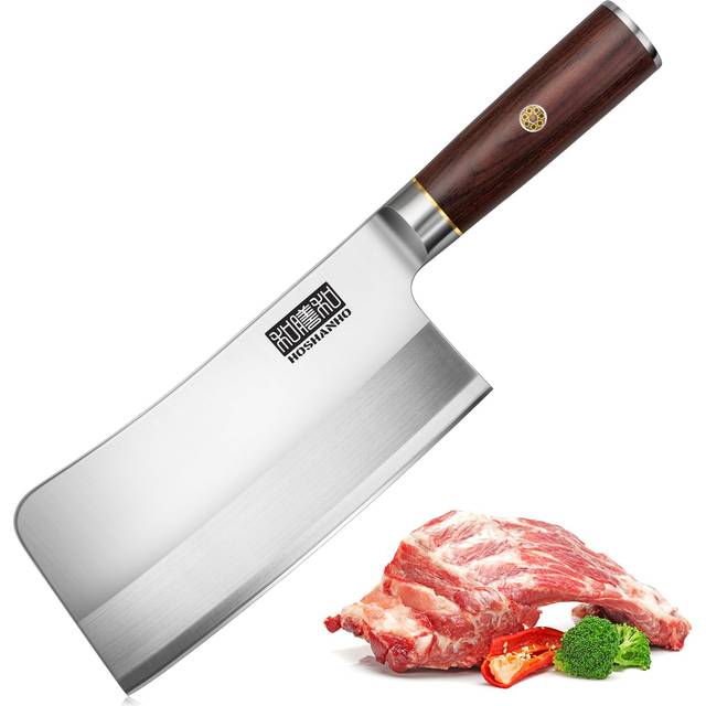 HOSHANHO Meat Cleaver Knife for Meat Cutting, Powder Steel and High Carbon Steel Butcher Cleaver Knife, Chinese Cleaver with Ergonomic Wooden Handle
