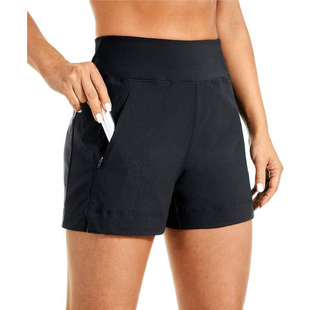 cRZ YOgA Womens Lightweight Mid Rise Hiking Shorts 4 - Stretch Athletic Summer Travel Outdoor golf Shorts Zip Pockets Black Small