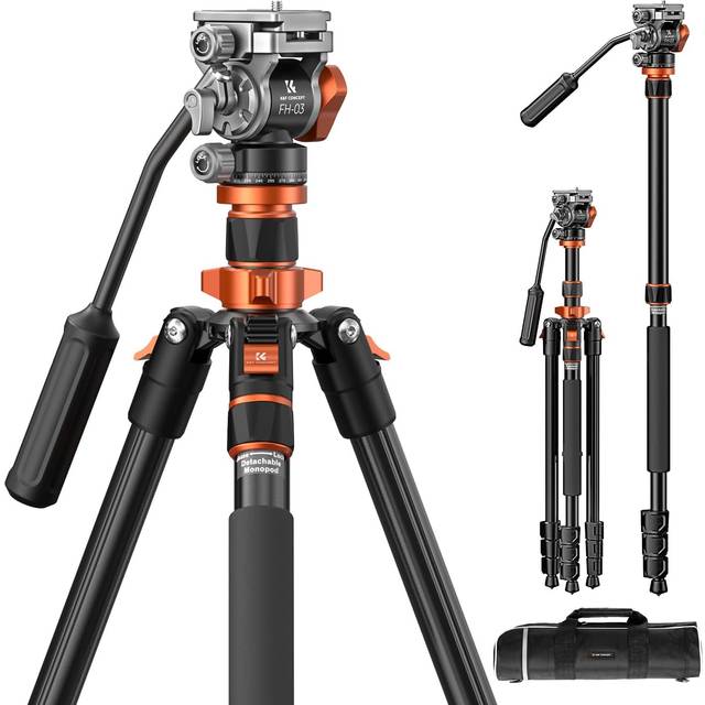 K&F Concept 83 inch/211cm Camera Video Tripod for DSLR Compact Aluminum Tripod with fluid Head and 5KG Load for Travel and Work K234A7+FH-03