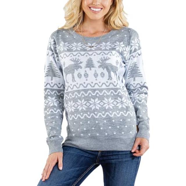 Tipsy Elves Women's Merry Moose Sweater - Cute Moose Christmas Sweater: XS Grey