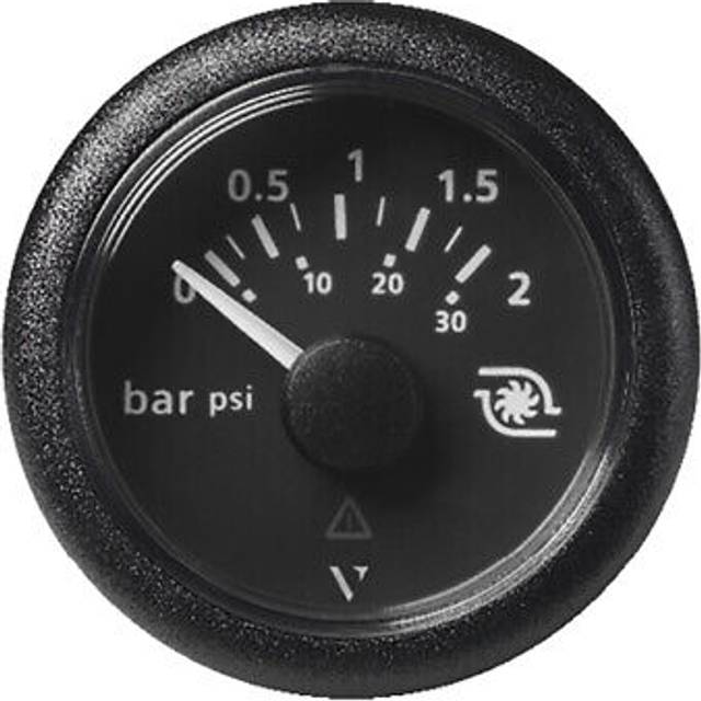 "Veratron 52MM (2-1/16"""") ViewLine Boost Pressure Gauge 2 Bar/30 PSI - Black Dial & Round Bezel"
