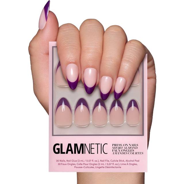 Glamnetic Press On Nails - Plum | Semi-Transparent Dark Plum Purple French Tip Short Almond False Nails  Reusable Stick On Fake Nails with Glue | Salo