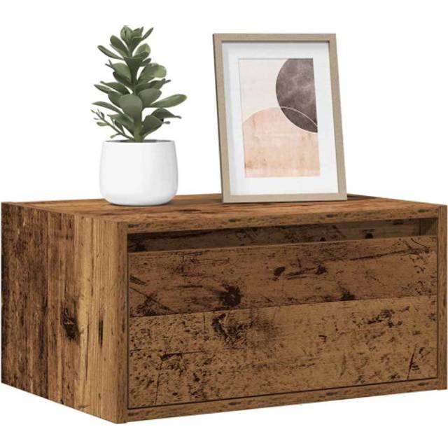 vidaXL Wall-mounted Bedside Cabinets with LED Lights 2 pcs Old Wood - Brown