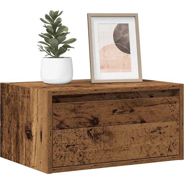 vidaXL Wall-mounted Bedside Cabinet with LED Lights Old Wood - Brown