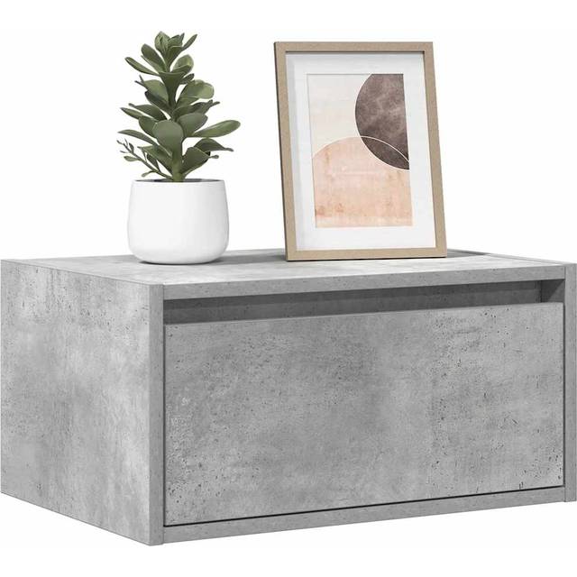 vidaXL Wall-mounted Bedside Cabinet with LED Lights Concrete Grey
