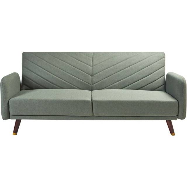 Retro Faux Linen Fabric Sofa Bed 3 Seater Light Green Convertible Reclining Senja