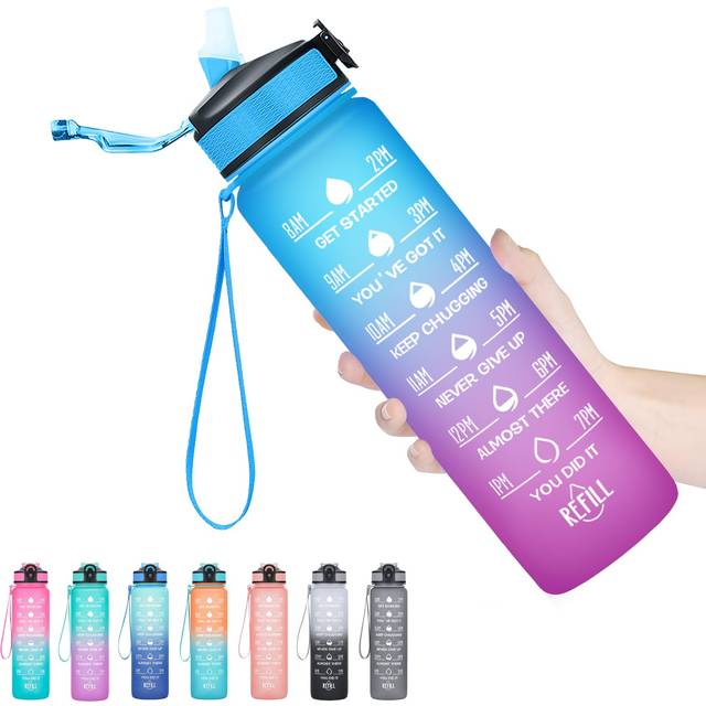 Hyeta 32 oz Water Bottles with Times to Drink and Straw  Motivational Water Bottle with Time Marker  Leakproof  Drinking Sports Water Bottle for Fitne
