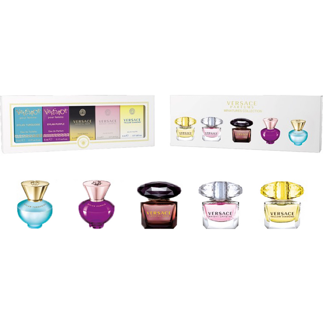 Versace Mini Set For Her Gift Set 5ml Dylan Turquoise EDP + 5ml Dylan Purple EDP + 5ml Crystal Noir EDT + 5ml Bright Crystal EDP + 5ml Yellow Diamond EDT