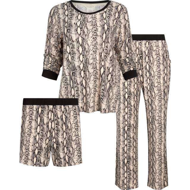 Lucky Brand Women's Pajama Set - 3 Piece Long Sleeve Sleep Shirt  Pajama Pants  Lounge Shorts (S-XL)  Size Large  Soft Snake