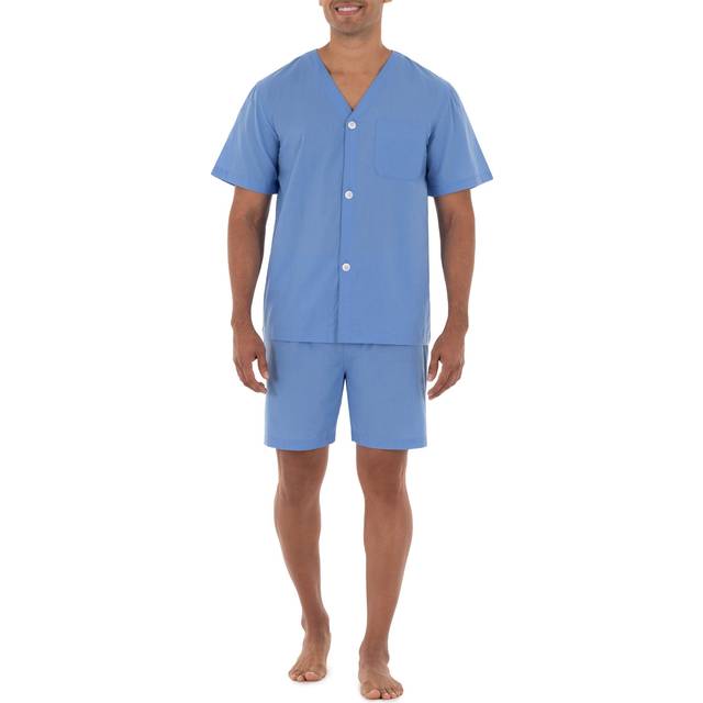 Fruit of the Loom Mens Broadcloth Short Sleeve Pajama Set  Azure Blue