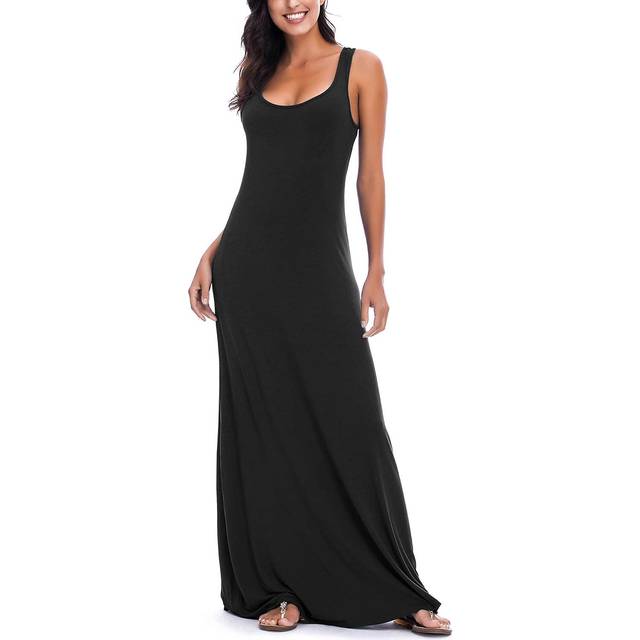 EXCHIC Women's Sexy Tank Top Maxi Long Dress Casual Sleeveless Summer Beach Dress (XL  Black)