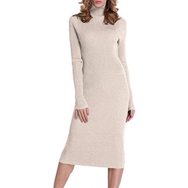 Rocorose Women's Turtleneck Sweater Dress Long Sleeve Pullover Knit Dresses for Women Fall Apricot S