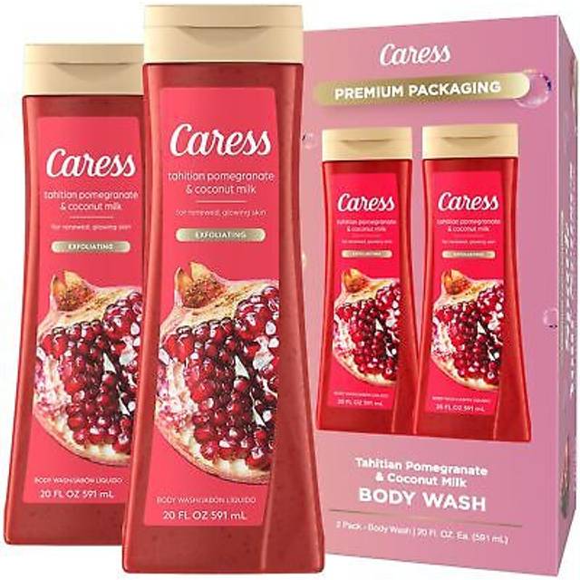 Caress Body Wash  Tahitian Pomegranate & Coconut Milk  Moisturizing Body Wash for Renewed  Glowing Skin  Exfoliating Body Soap Liquid  20 Fl Oz (Pack