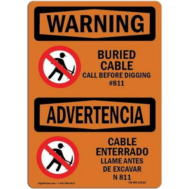 SignMission OS-WS-D-35-L-12510 OSHA Warning Sign - Buried Cable Call Before Digging Bilingual
