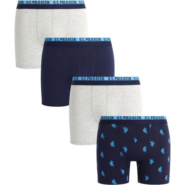 U.S. Polo Assn. Men's Underwear - Performance Stretch Boxer Briefs with Comfort Pouch (4 Pack)  Size Large  Heather GreyPrintGreyMaritime Blue