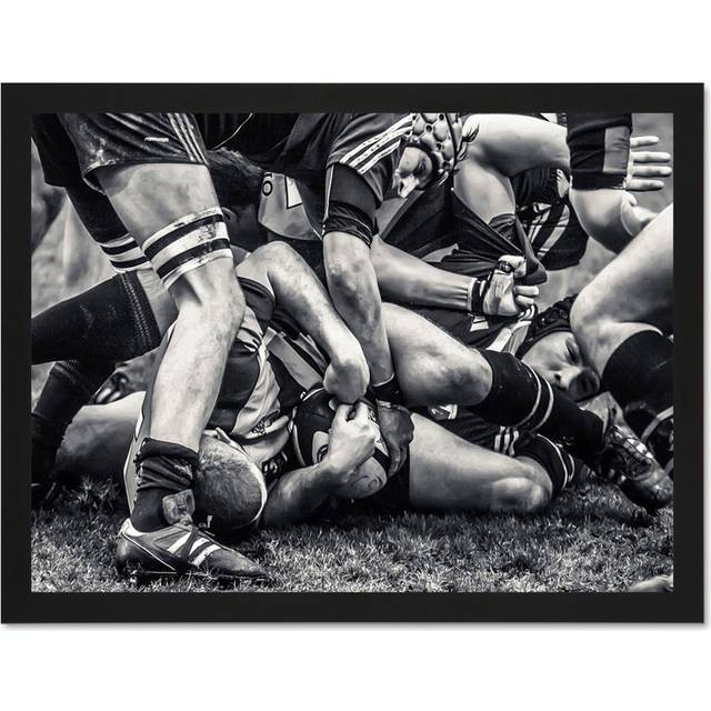 Wall Art Print Photo Sport Rugby Football Close Up Scrum Players Ball Game Large Framed Wall Décor Art - White - W18 inch x H24 inch
