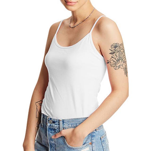 Hanes Stretch Cotton Cami with Built-In Sleeveless Shelf Bra (O9342) White  XL