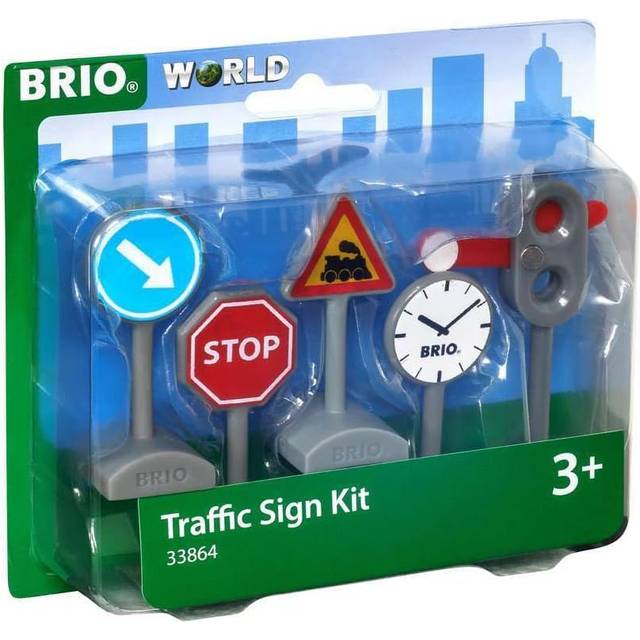 BRIO World 33864 Set med trafikskyltar till järnvägen | Traffic Sign Kit Leksakstågstillbehör. 5 delar. Från 3 år. För små järnvägsbyggare.