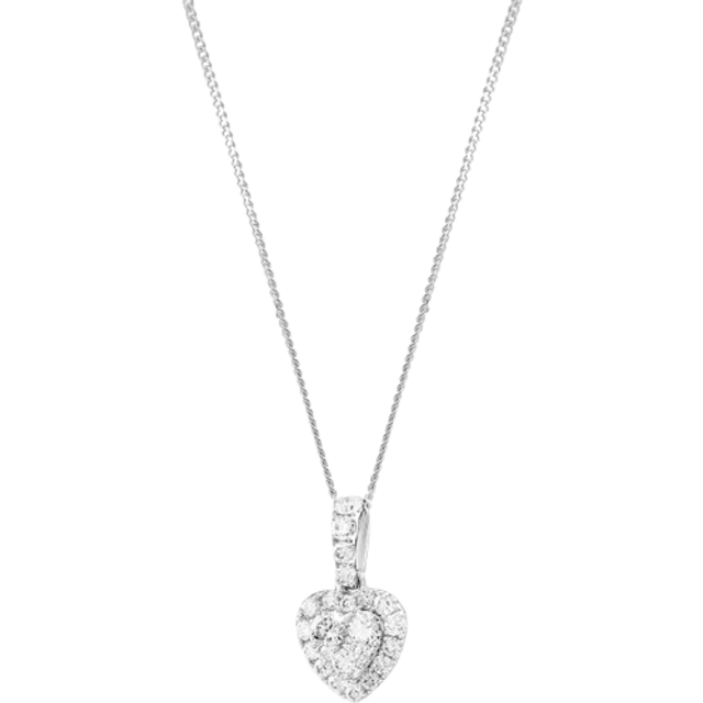 9ct White Gold Diamond Heart Shape Cluster Necklace PP05329 - Silver