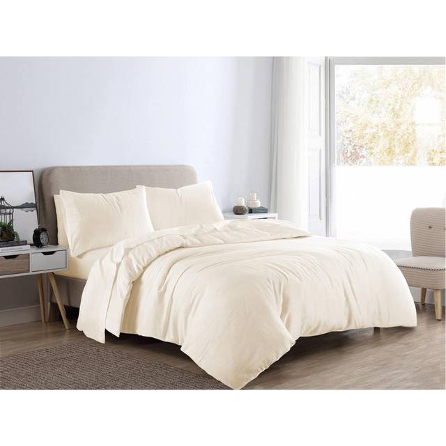(Single, Cream) Flannellette Brushed Cotton Duvet Cover Set Thermal Bedding Warm Quilt Bed Set