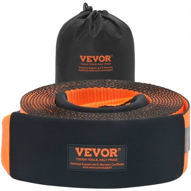 VEVOR Abschleppgurt 101,6 mm x 9,1 m, 21092 kg Bruchfestigkeit, dreifach verstärkte Schlaufengurte, Abschleppen und Bergen im Gelände, extreme Wetterbeständigkeit, Schutzhüllen und Aufbewahrungstasche