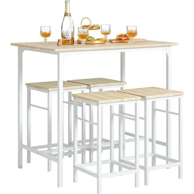 OGT11-WN,Bar Set-1 Bar Table and 4 Stools Dining Set White and Natural - Sobuy