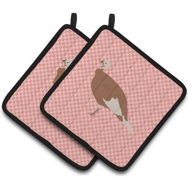 Caroline's Treasures Jersey Buff Turkey Hen Pink Check Decorated Pot Holder  7.5 x 7.5