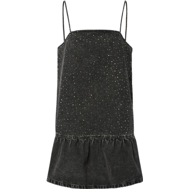 Pieces Noel Rhinestone Denim Dress - Black